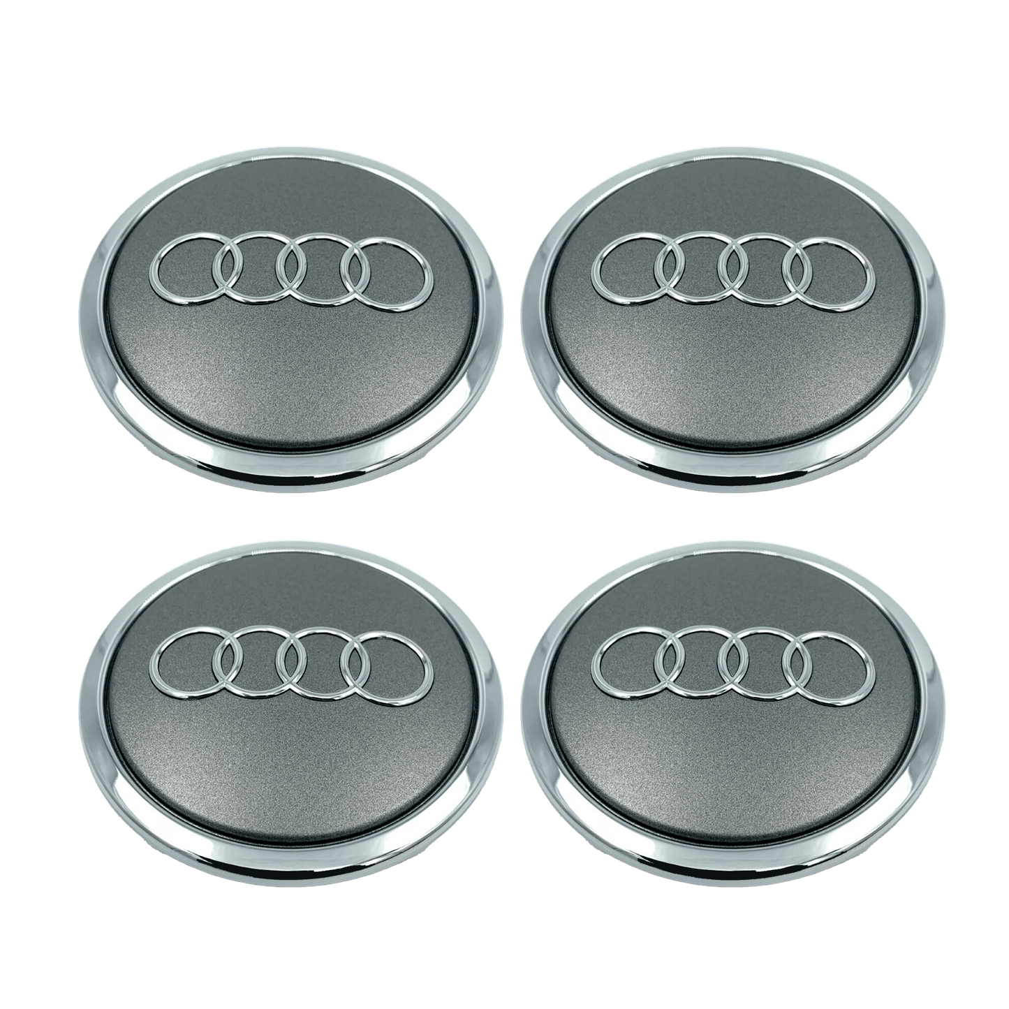 4 Stk. Chrome Audi Centerkapsler med Chrome Kant - Driverse - Centerkapsler - Driverse - Driverse - AD-OG-CK-CH-61 - 61mm - Chrome - -