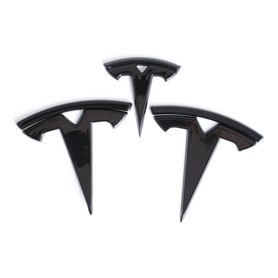 3 pieces. Black Tesla Model 3 Logo Set 